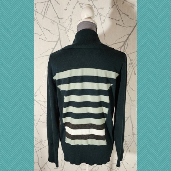 Crisca Forest Green Striped Knit Cowl Neck Sweater - Picture 4 of 5